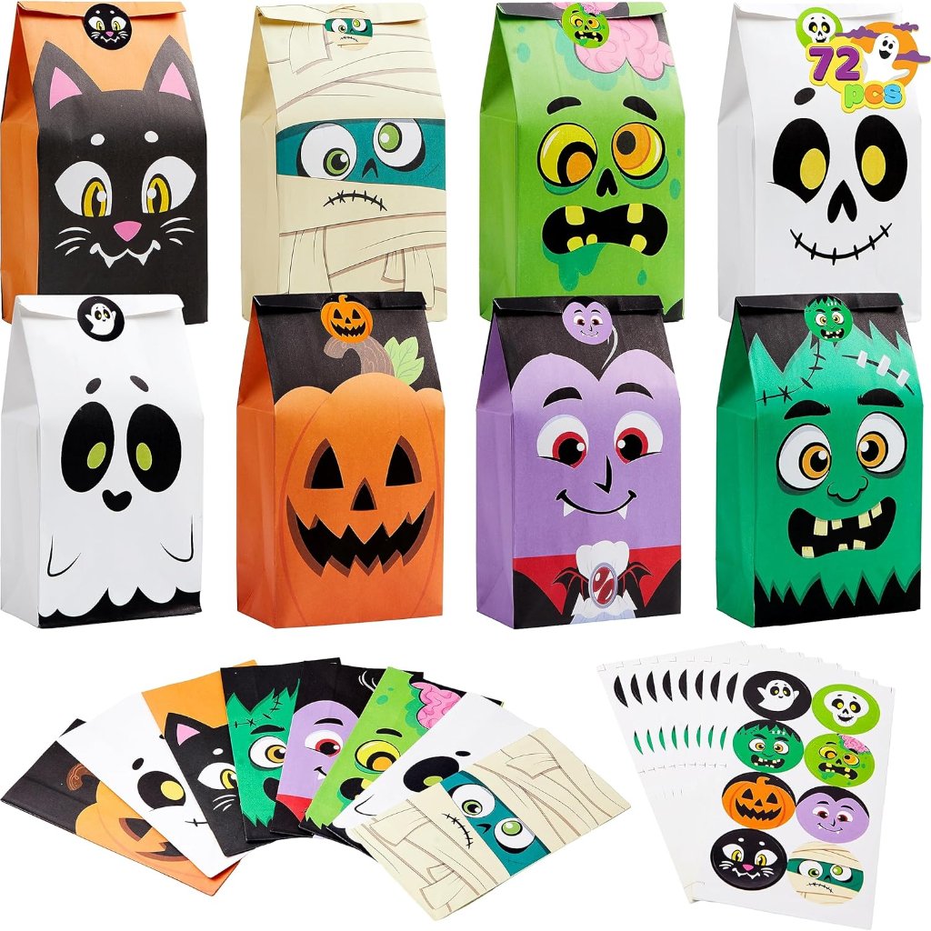 Creative 72pcs Halloween Candy Bags With Stickers - Perfect For Trick-Or-Treat